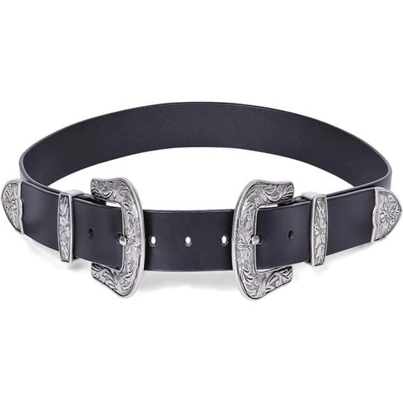 Cowgirl Belt Dresses Pants, Western Vintage Double Buckle Leather Waist Belt